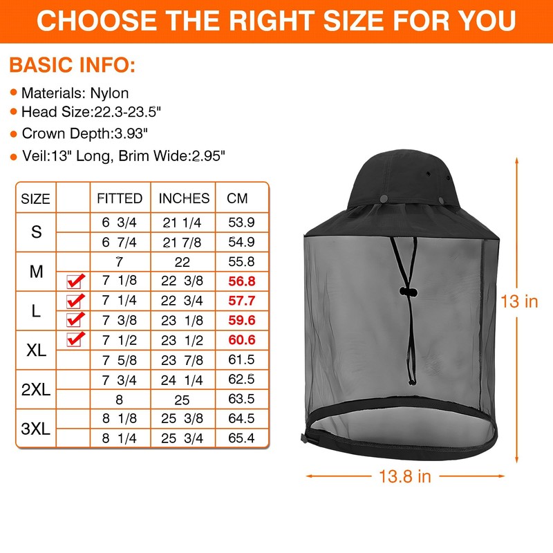 Mosquito Sun Net Hat Cap - Foldable Bug Hat UPF