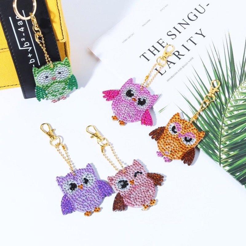 5PCS DIY Owl Diamond Painting Key Chain Acrylic Pendant Handmade