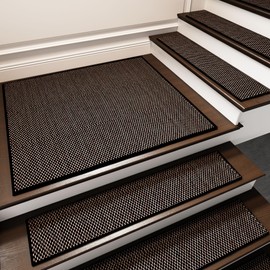 Non Slip Stair-Treads,Rubber Backing Stair-Runners for Wooden Steps,15PCS Residue Free Carpet Stair Treads for Kids and Dogs 8"x30" Beige (Black, 30" x 30")