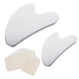 Naturahand 2 Pcs Silver Stainless Steel Facial Tools Heart Shape Metal Gua Sha Manual Massage Beauty Tools for Face Neck Body with 2 Pcs Travel Pouch Skin Care Gifts(Silver)