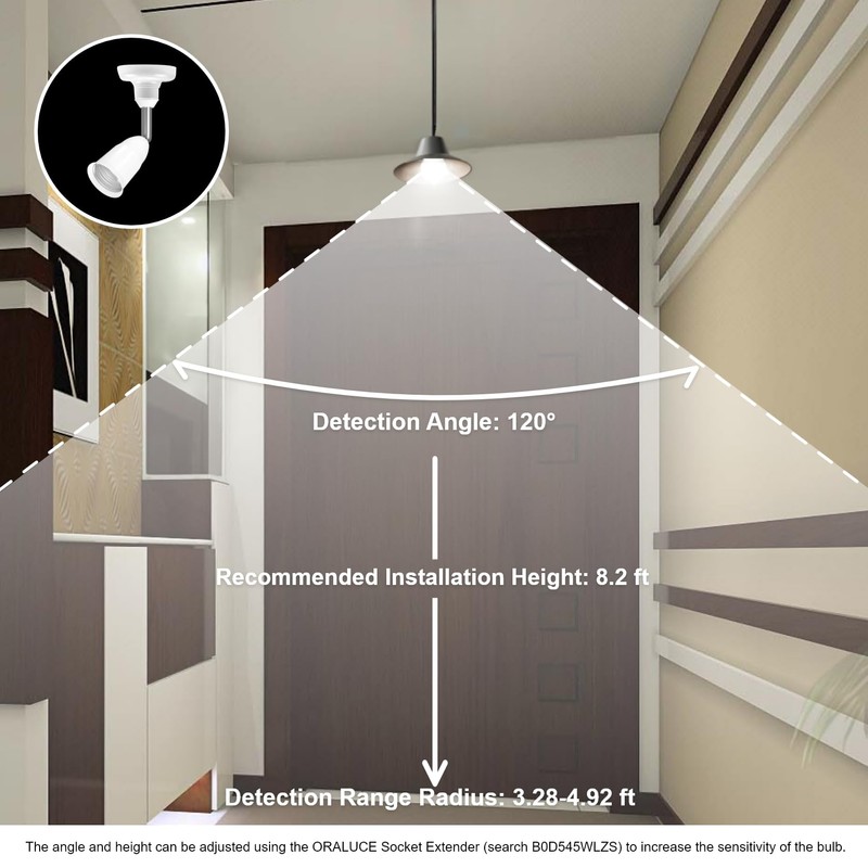 ORALUCE Motion Sensor Light Bulbs Indoor Outdoor 60 watt Equivalent,