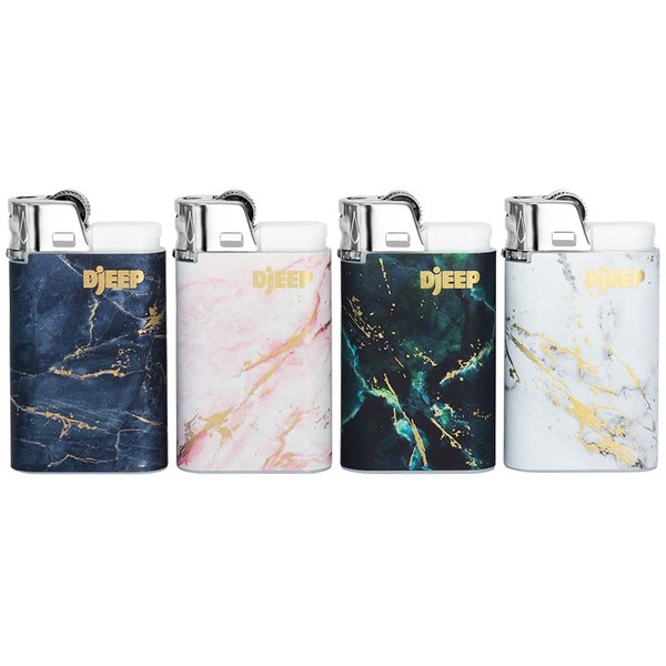 DJEEP Pocket Lighters, Elegant Collection Textured Metallic, Marbled Unique Lighters, 4 Count Pack of Disposable Lighters