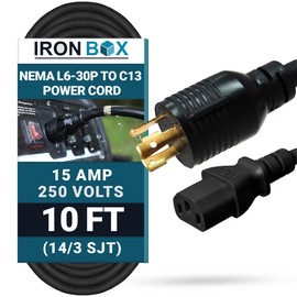 IronBox Electric NEMA L6-30P to C13 Power Cord - 15A, 250V, 14/3 SJT - UL Listed Power Plug and Cable - Heavy Duty Power Supply for Data Centers, PDU, High Powered Devices, Generators and More (10 ft)