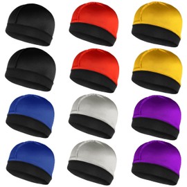12 Pieces Silky Wave Caps For Men, Elastic Compression Cap For 360, 540, and 720 Waves Stocking Dome Caps(Multicolored2)