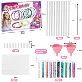 Craft Sets Gift Girls, Liquid Glitter Bracelets Making Kit, Glitter Bracelet Children's Crafts, Creative Craft Set for Girls 5 6 7 8 9 10 11 12 Years