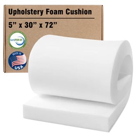Isellfoam Upholstery Foam 5" Height x 30" Width x 72" Length (Semi Firm) 1.8 Density, Compression 36ILD High Density Upholstery Foam Cushion, CertiPUR-US Certified Foam, Made in USA