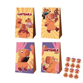 Capybara Party Bags Capybara Party Favour Bags Capybara Gift Goodie Candy Treat Bags for Capybara Bags with 12 Pieces Capybara Sticker Pack of 12