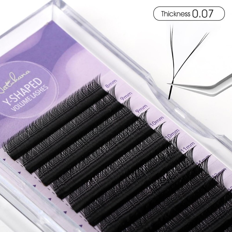 Natuhana Eyelash Extensions, YY-Shaped, 0.07 C Curl, 8-14 mm Volume,