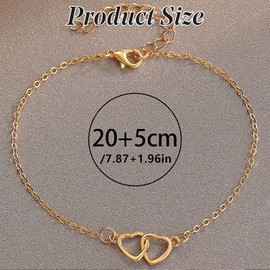 MNFPSJB Bohemian Heart Ankle Chain Bracelet Gold Hollow Interlocking Foot Jewelry Women Girls Summer Beach