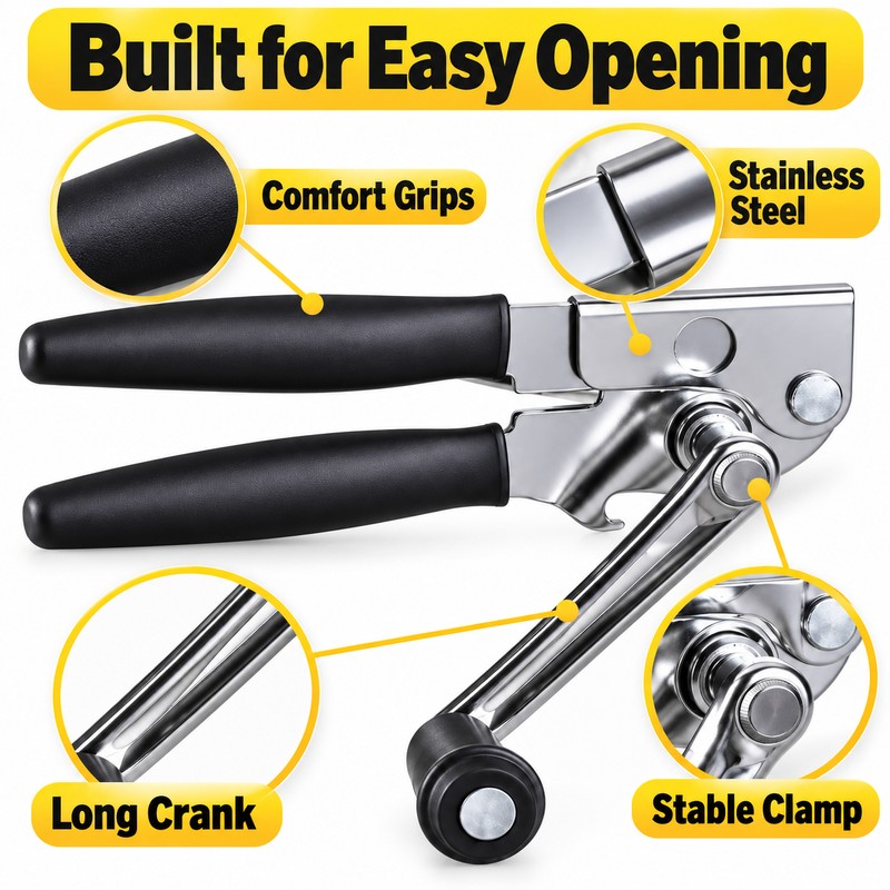 Heavy-Duty Manual Stainless Steel Can Opener – Handheld Kitchen Can