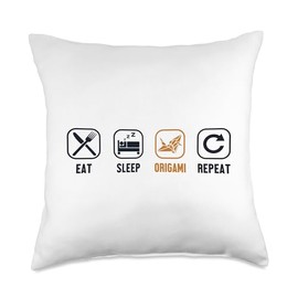 Best Easy Origami Crane Paper Gifts For Beginners Eat Sleep Repeat Folding Owl Paper Crane Origami Throw Pillow, 18x18, Multicolor