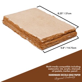 Vintage A5 Size Watercolor Paper with Deckle Edge - 300GSM - Premium White Cold Press Textured Mixed Media Paper Made with Recycled Cotton - 15 Loose Leaf Sheets - 5.8x8.25"