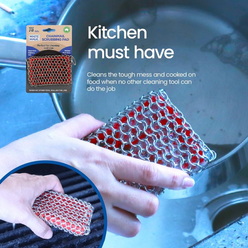 White Magic Chainmail Scrubbing Pad – Premium Stainless Steel 304,