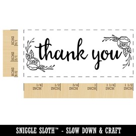 Thank You Rose Details Self-Inking Rubber Stamp Ink Stamper for Business Office - 1-1/2 Inch Small - Pink Ink