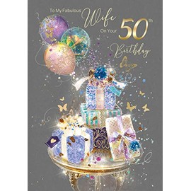 Wife 50th Birthday Card from The Grace Range by Cherry Orchard Complete with Gold Envelope and Gold Foil Detailing …