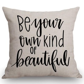 SSOIU Motivational and Inspirational Quote Throw Pillow Cover, Be Your Own Kind of Beautiful Cotton Linen Throw Pillow Case Cushion Cover Home Office Decorative Square 18 X 18 Inches