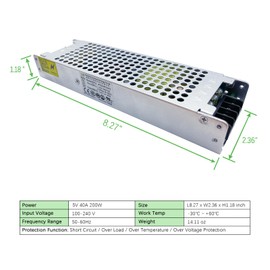 G-erengy JPS200P Ultra Thin Power Supply Indoor AC to DC 5V40A 200W 100-240V Power Low Voltage Power Converter Transformer for Led Display Screen LED Strip Pixel Led Lights