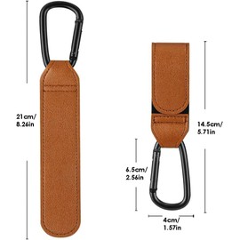 Pack of 2 Baby Universal Buggy Clips Carrier Pram Hooks, Leather Style Straps & Carabiner Clip, Hang Your Shopping Bags, Suits Every Stroller Pram Buggy, Heavy Duty Hook for Parents (Brown)
