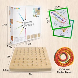 Skrtuan Wooden Geoboard Wooden Toy from 3 4 5 6 Years, Montessori Learning Toy to Promote Creativity and Fine Motor Skills, Geometric Shapes and Colours