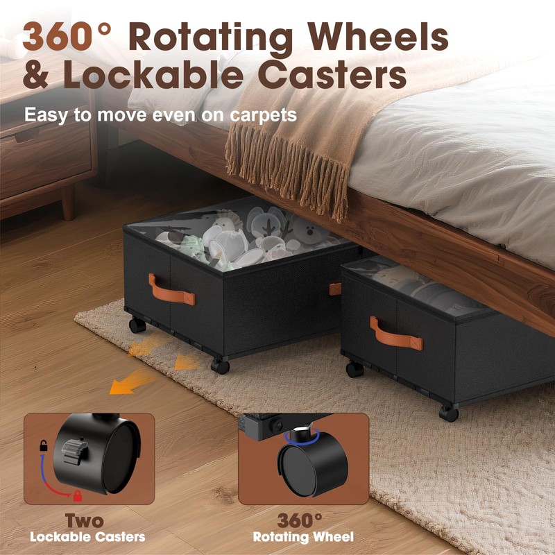 Eastherry Under Bed Storage Containers with Wheels, 9.5 inches Higher