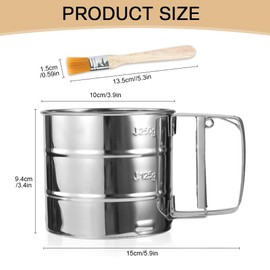 YZROHYI Puderzuckerstreuer Edelstahl,Backsieb Mehlsieb Einhand Puderzuckersieb,Einhandsieb Mehlstreuer mit Pinsel,Handsieb Puderzuckermühle,Pulverstreuer,Staubzuckerstreuer,Küchensieb Feinmaschig