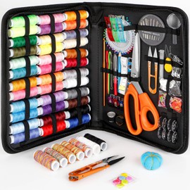 Kit de Costura con 205 Piezas, Portátil Kit Coser Profesional con Tijeras, Dedal, Hilo, Agujas,Cinta Métrica, Caja de Costura para Bricolaje, Inicio, Viaje, Principiantes, Emergencia