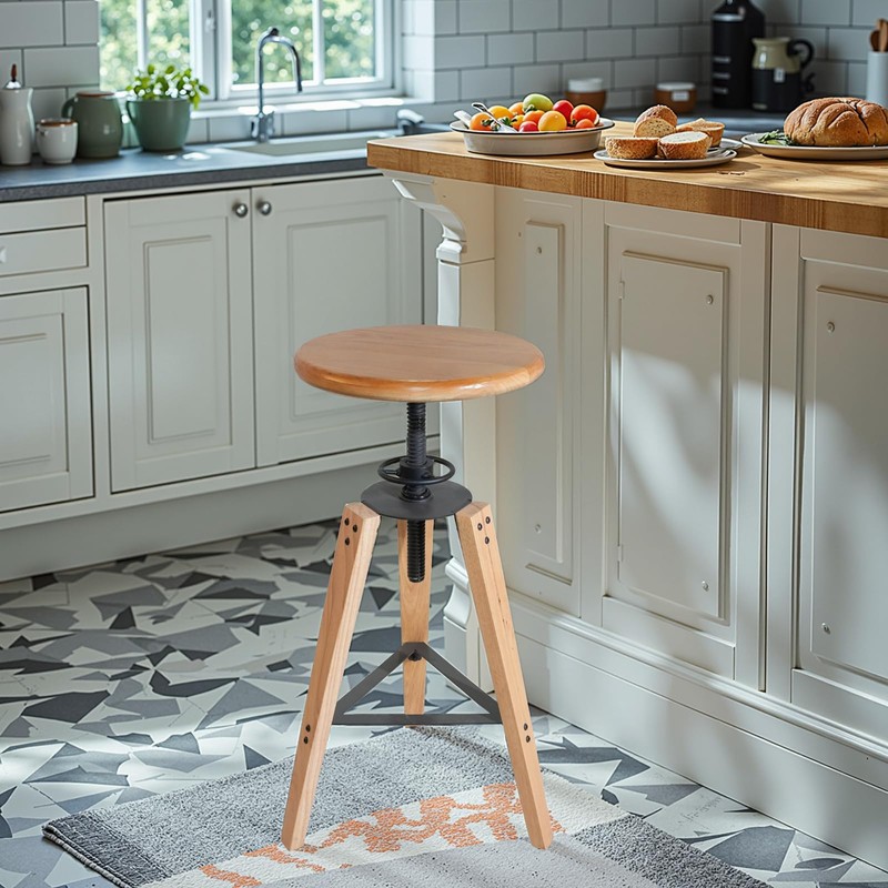 LOKKHAN Adjustable Height Swivel Bar Stool - Industrial Rustic Style,
