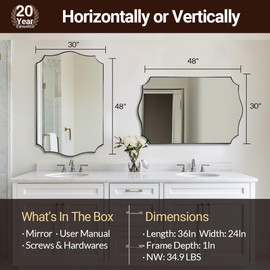 ANDY STAR Chrome Bathroom Mirror for Wall, 24x32 Inch Polished Chrome Mirror, Bathroom Mirror for Over Sink, Irregular Wall Mirror in Thin Stainless Steel Frame Deep 1’’, Wave Inspired Style