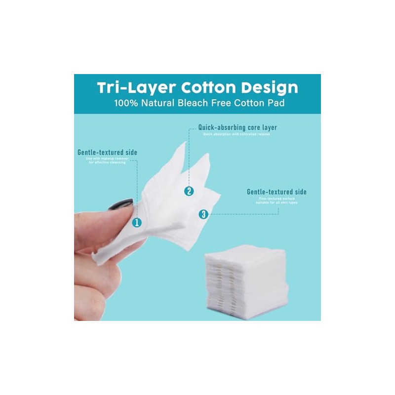 Square Cotton Pads for Makeup Remover (400 Count), 100% Pure