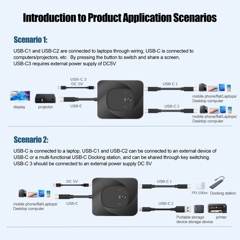 USB C Switch 2 in 1 Output Plug and Play