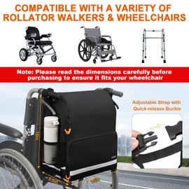 LEFOR·Z Large Wheelchair Bags to Hang on Back,Wheelchair Backpack Bag,Wheelchair Accessories Pouch Storage Bag with Thermal Insulation Pocket for Adults & Senior,Bag Only(15 x 5.5 x 16 inch)