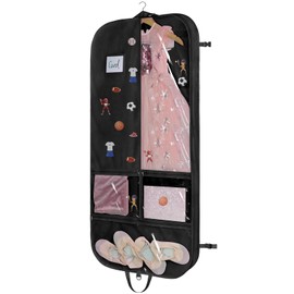 Univivi Costume Garment Bags for Dancers, 50 Inch Dance Competition Costume Bag, 3 Medium Clear Zipper Pockets and 2 Back Zippered Pockets with 2 Stickers - Black