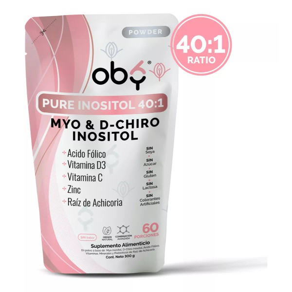 Oby Inositol Puro 40:1 Myo Y D-chiro + Vitaminas Polvo 300 G Sabor Sin sabor