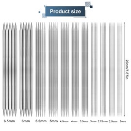BOXOB 55pcs 11 Sizes Knitting Needles Kit, 20cm Metal Straight Knitting Needles Set Double Pointed Sweater Knitting Needles Stainless Steel Yarn Needles for Weaving Project (7.9'' Long) B13240