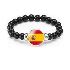 vmcoatdu National Flag Bracelet Elastic Rope Beaded Bracelet Support Your Country Travel Souvenir Gifts for Men Women, One size, Alloy, glass