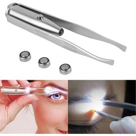 Silver Creative Led Light Eyelash Eyebrow Hair Removal Stainless Steel Make Up Tweezer and Practicality, Hair Removal Tweezers,Women's 8.8x0.8x1.6cm,