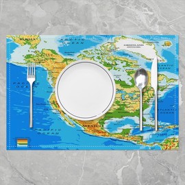 World Map Table Place Mats 18"x12" Topographic Map of The World Placemat for Kitchen Dining Table Decoration Indoor Outdoor Car Reversible Continents Countries Oceans Placemats for Dining Table