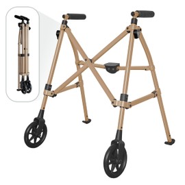 Stander Wonder Walker Short, Junior Lightweight Foldable Space Saver Rolling Walker for Adults, Seniors, and Elderly, Petite Walker with 6-inch Wheels and Ski Glides for Mobility Support, Desert Sand