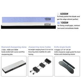 Knife Sharpening Stone Set – Professional Whetstone 4 Side Grit 1000/6000 Knife Sharpener with Diamond sharpening stone, Sharpening Stone Holder & Angle Guide