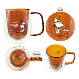Marimo Craft SNOOPY SPZ-3648 Double Wall Heat-resistant Glass, Brown, Beagle, Scout, Approx. Φ3.0 x 3.9 inches (75 x 100 mm)