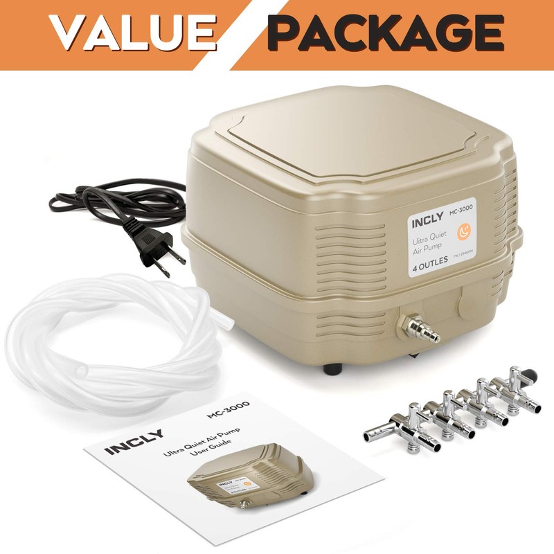 INCLY 7W Ultra Silent Aquarium Air Pump - 245 Gallon/Hr,