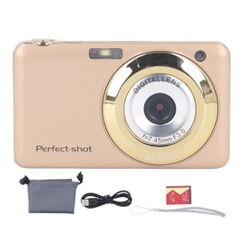 Digital Camera 2.7in 48MP 8X Digital Zoom USB Anti Shake 750mAh Compact Vlogging Camera for Teens Adult Gold