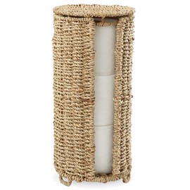 Casafield Free Standing Toilet Paper Storage Roll Holder with Lid - Natural, Fits 3 Rolls, Seagrass Bath Tissue Organizer for Bathroom