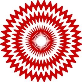 Psychedelic Burst Optical Illusion Eye Trick Cartoon Vinyl Sticker (2" Tall, Red Pointed)