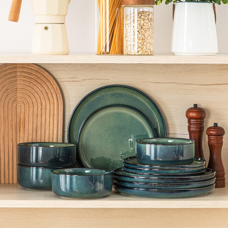 vancasso Starry 12 Pieces Dinnerware Sets for 4, Green Reactive
