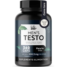 LIFE 360+ Men's Testo | Suplemento Alimenticio con Fenogreco, Maca Negra, Roja y Amarilla, L-Arginina, Zinc, Vitamina D, Magnesio, Ginseng y Guaraná | 360 Cápsulas por Envase