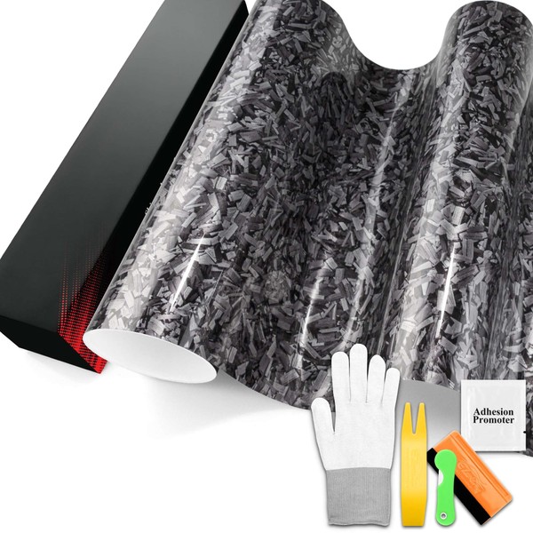 PET Marble Forged Carbon Fiber Textured Gloss Silver Vinyl Wrap