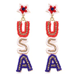 American Flag Beaded Drop Earrings for Women Independence Day 4th of July Earrings Champagne Bottle Dangle Earrings Statement Earring Studs for Holiday Parties Gifts (USA-star stud)