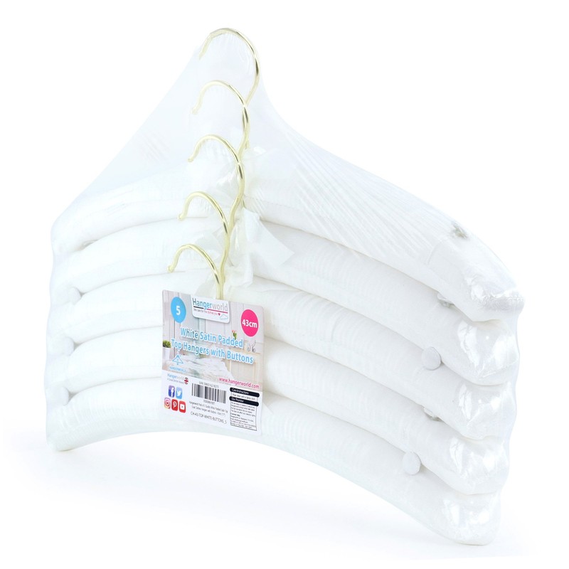 HANGERWORLD 5 Pack of White Satin Padded Hangers, 17inch Bridesmaid
