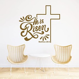 He is Risen Easter Matthew 28:6 Wall Decal, Cross Easter Wall Sticker, Easter Decorations, Religious Vinyl Decal - Christian Wall Sticker, VP2806
